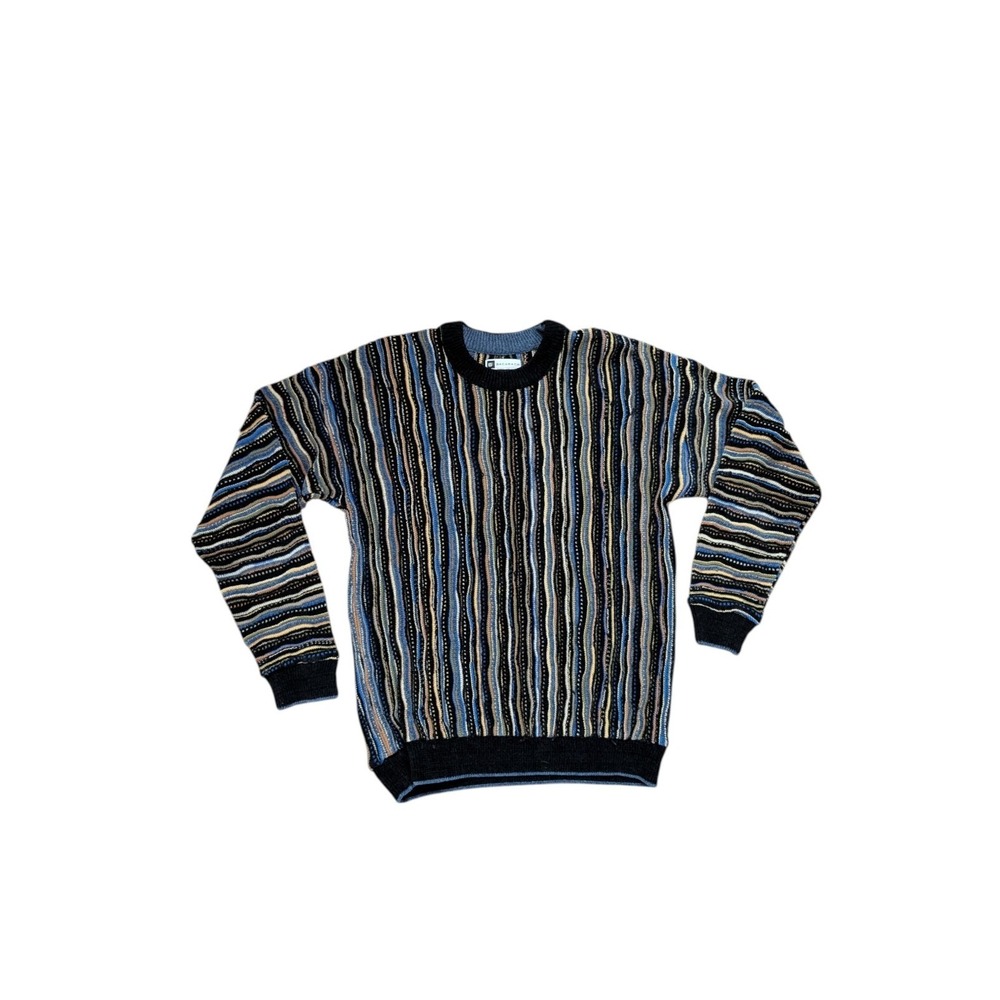 Vintage Bachrach 3D Knit Sweater Men's XL Textured Multi-Color Striped Coogi...